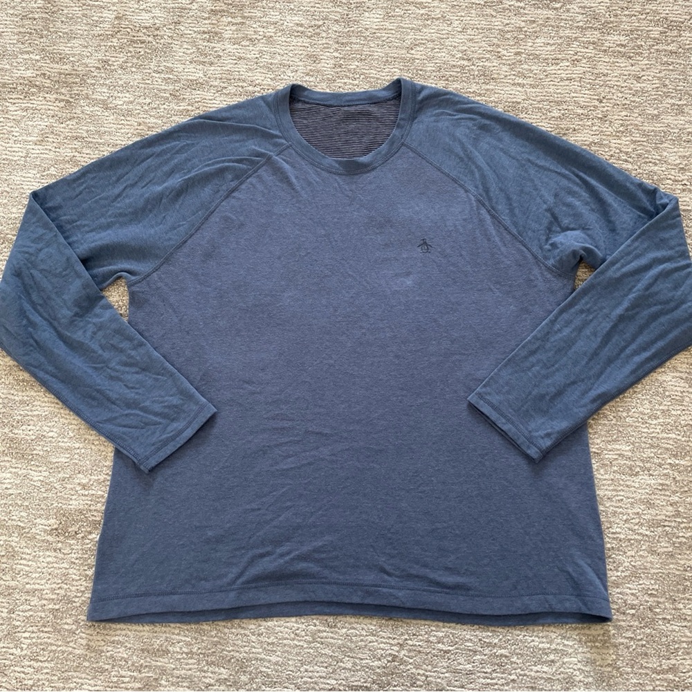 Original Penguin T Shirt Men Size XL Blue Casual Long Sleeve Soft Striped Lining